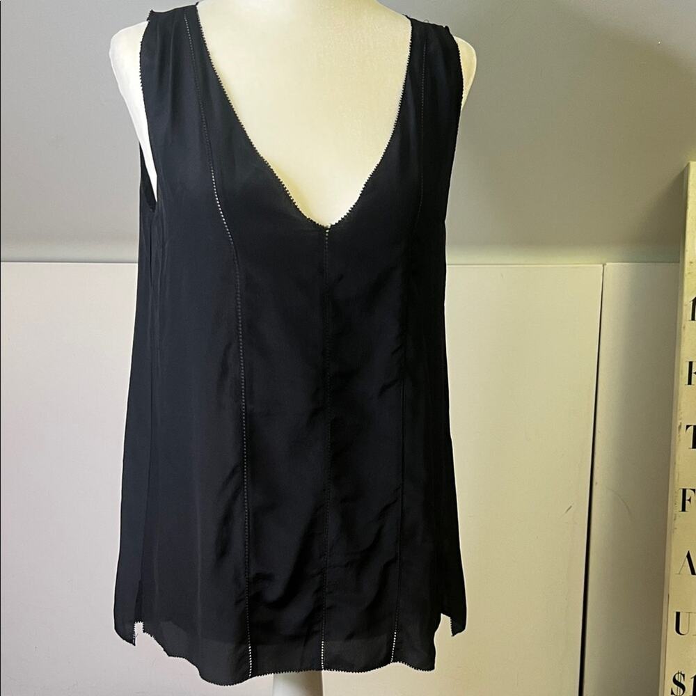 Rebecca Taylor Silk Black V-Neck Tank Top lingerie style